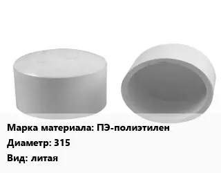 Заглушка полипропилен, полиэтилен, металлопластик ПЭ-полиэтилен D=315 литая